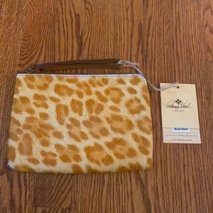 NWT Patricia Nash leopard fur wristlet with leather back